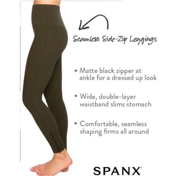 NWT Spanx Look at Me Now Seamless Side Zip leggings Size 1X Dark Olive Green - Picture 1 of 10